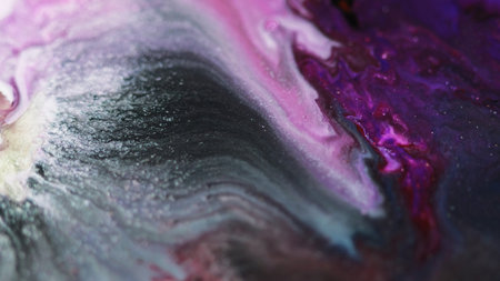 Glitter fluid wave paint water flow purple blackの写真素材