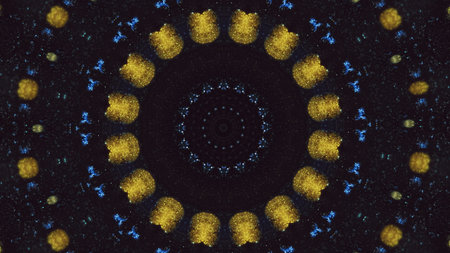 Futuristic mandala glitter kaleidoscope blue gold