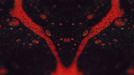 Paint spill ink kaleidoscope red black fluid dripの写真素材