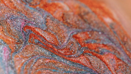 Wet glitter texture ink mix wave orange blue blend