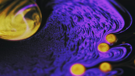 Paint bubbles glitter ink water purple golden wave