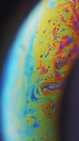 Bubble fluid oil liquid texture blue red sphereの写真素材