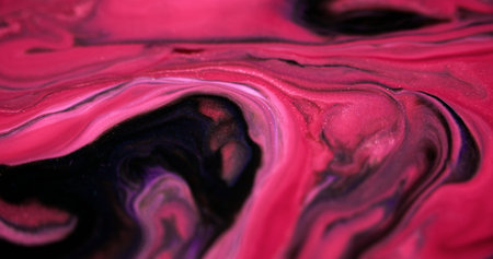 Paint swirl. Shiny fluid mix. Defocused pink black color shimmering glitter particles acrylic ink emulsion pigment liquid spill layers abstract art background.の写真素材