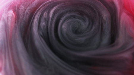 Paint water swirl. Art smoke. Defocused black red gray color spiral vapor gloss texture ink whirl flowing cloud acrylic abstract backgroundの写真素材