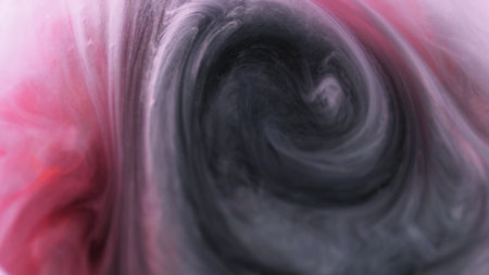 Ink water art. Paint liquid. Smoke flow. Red black white color cloud swirl fluid silk acrylic mix...