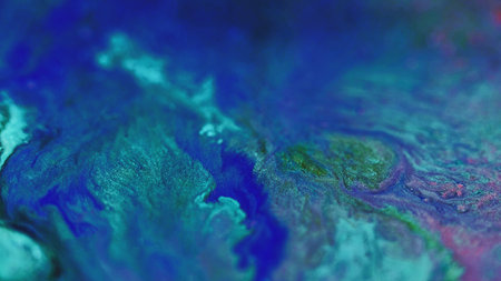 Paint wave. Acrylic blend. Blur blue green pink color sparkling texture emulsion ink fluid mix flow...
