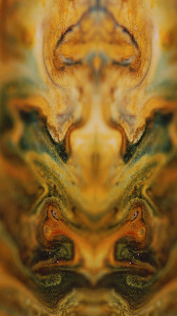 Glitter fractal. Blur background. Defocused golden yellow black white color shiny marble paint mix...