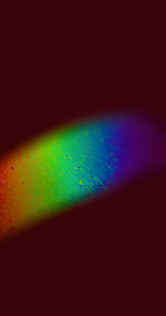 Liquid rainbow. Neon paint spill. Defocused vibrant red yellow green blue purple color gradient ink...