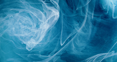 Ink water mix. Blue fog. Defocused dreamlike mist cloud wave dust particles floating paint esoteric...