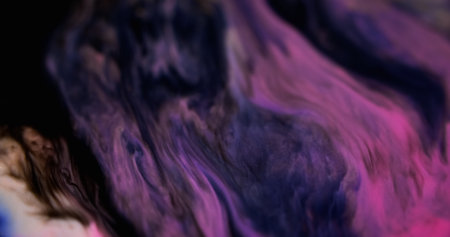 Ink spill. Neon fluid blend. Blur pink purple black color glowing acrylic texture liquid splash wave...