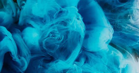 Smog fluid. Vapor fog. Glitter dust particles fantasy ink blend dynamic blue azure color smoke mix...