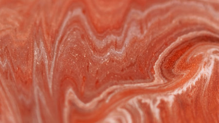 Marble fluid. Paint spill. Defocused red white color shimmering texture emulsion blend stream wave...