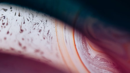 Ink foam. Bubble fluid flow. Defocused purple yellow color oil texture emulsion liquid wave on dark...