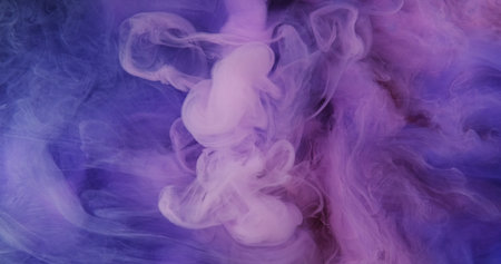 Color vapor. Ink water blend. Blue pink acrylic paint splash dreamlike fume cloud floating texture wave abstract background.の写真素材