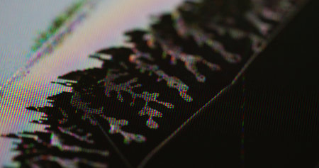 Grunge wet. Ink flow. Black opaque formless liquid spread on light mesh surface. Contrast flooding effect on wet blot shape matte texture.の写真素材