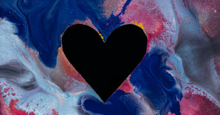 Love passion. Paint shape. Defocused blue pink color dark geometric frame heart marble texture spreading on abstract art romance overlay.の写真素材