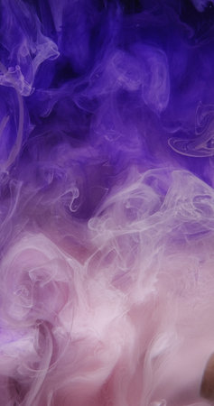 Mist flow. Ink water mix. Blur purple pink blue color gradient vapor blend underwater splash wave creative abstract art background.の写真素材