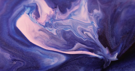 Sparkling ink. Ripple texture. Defocused blue purple color water glitter wet substance particles waving on abstract art background.の写真素材