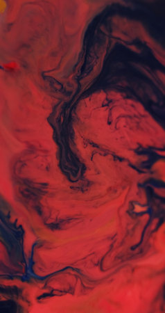Color fluid mix. Marble paint. Defocused purple pink blue water acrylic liquid flow wet texture on abstract art dark black background.の写真素材