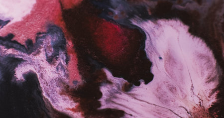 Shimmer wave. Water particles. Blur maroon blue brown colorful ink in shiny substance acrylic fluid spreading on abstract background.の写真素材