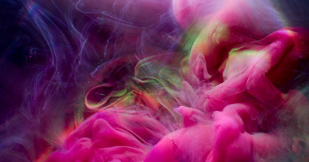 Underwater mist. Splash art. Blur pink green purple colorful paint cloud texture sparkling liquid...
