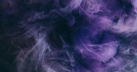 Paint fume splash. Underwater mist. Defocused blue purple color cloud glitter liquid smoke fog...
