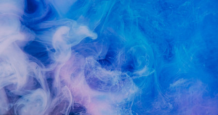 Steam paint flow. Cloud mix drop. Defocused blue pink color spreading acrylic water smoke fog liquid...