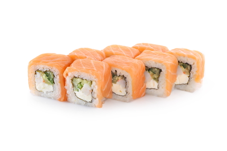 Sushi Philadelphia with shrimp on a white backgroundの写真素材