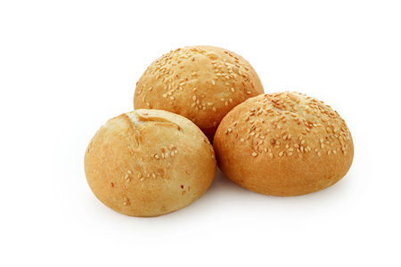 sandwich bun with sesame seeds on white isolated backgroundの写真素材