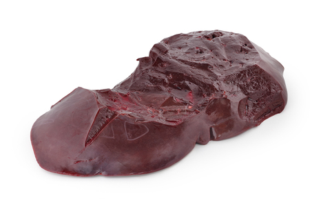 raw beef liver on white background isolatedの写真素材