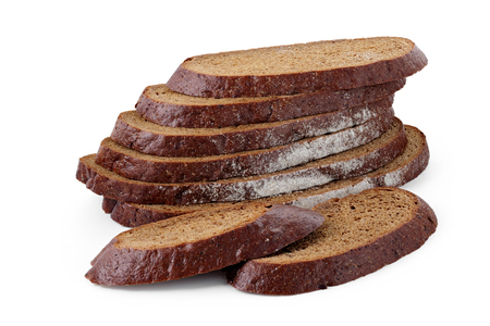 black sliced bread close-up on a white background white background isolatedの写真素材
