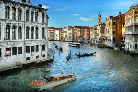 Italy venice - 1 April 2016 beautiful view of the canal from the bridgeのeditorial素材