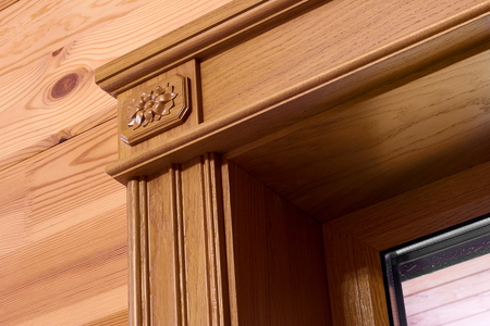 wooden door close-up, wooden door trim, doorwayの写真素材