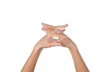 Female soapy hands. Hand wash. disinfection. Purity. isolated on white background