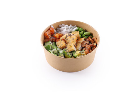 Poke with tofu isolated on white background. fast food healthy eatingの写真素材