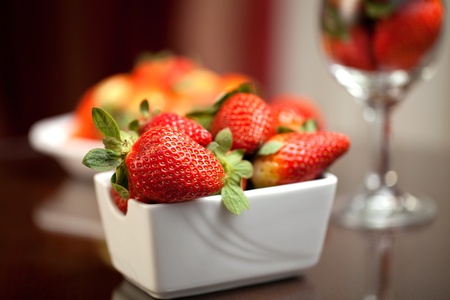 Fresh red strawberries on the tableの写真素材
