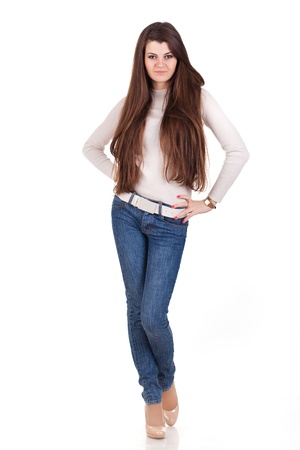 Young casual woman style isolated white backgroundの写真素材