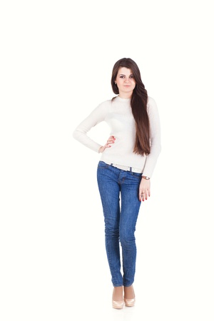 Young casual woman style isolated white backgroundの写真素材
