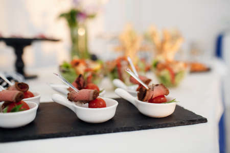 closeup catering canape food serviceの写真素材