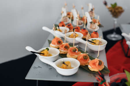 closeup catering canape food serviceの写真素材
