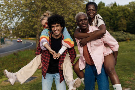 group of international friends portrait outdoor
