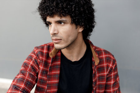 smiling handsome man outdoor portraitの写真素材