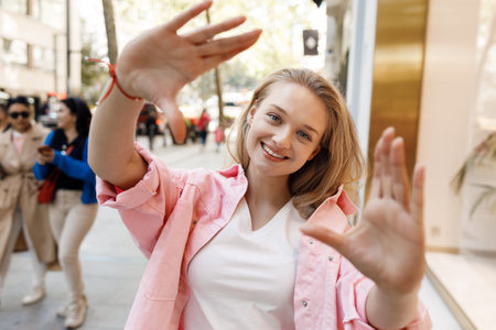 young pretty blond woman portrait outdoorの写真素材