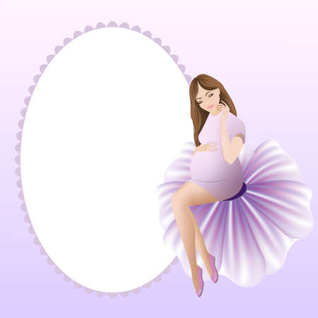 Frame - Pregnant Woman Sitting On Purple Flowerのイラスト素材