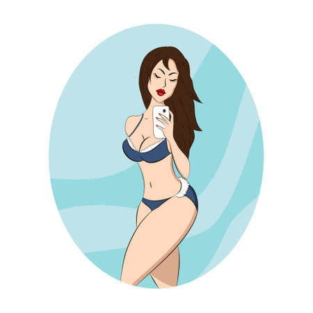 Beautiful Lady With phone In The Mirrorのイラスト素材