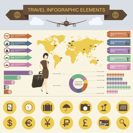 Travel And Tourism Infographics With Data Icons, Elements のイラスト素材