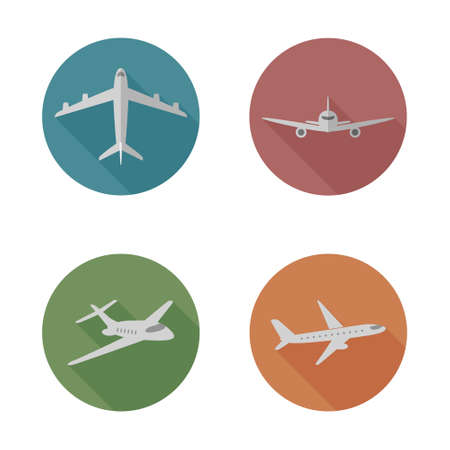 Airplanes flat icons. Four Airplane Icons At The White Backgroundのイラスト素材