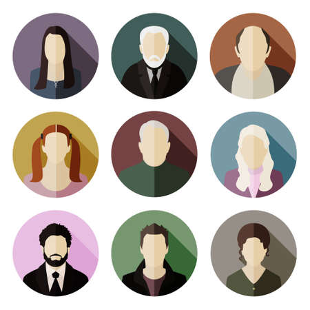 Vector flat characters. Nine Faces Icons Set.の写真素材