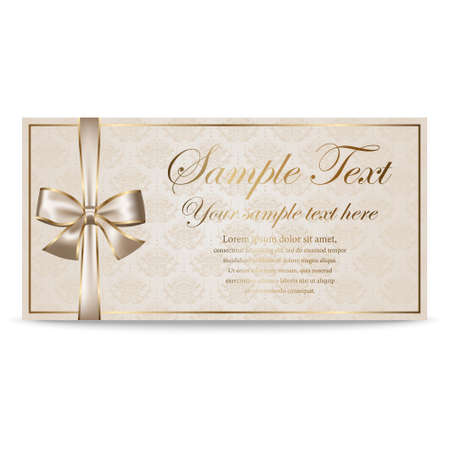 Gift Card, Sertificate, Coupon, Invitation template with silver and golden bow in retro styleのイラスト素材