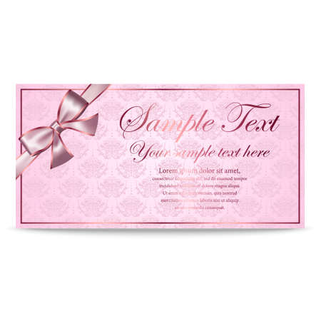 Gift Card, Sertificate, Coupon, Invitation template with silver and pink bow in retro styleのイラスト素材